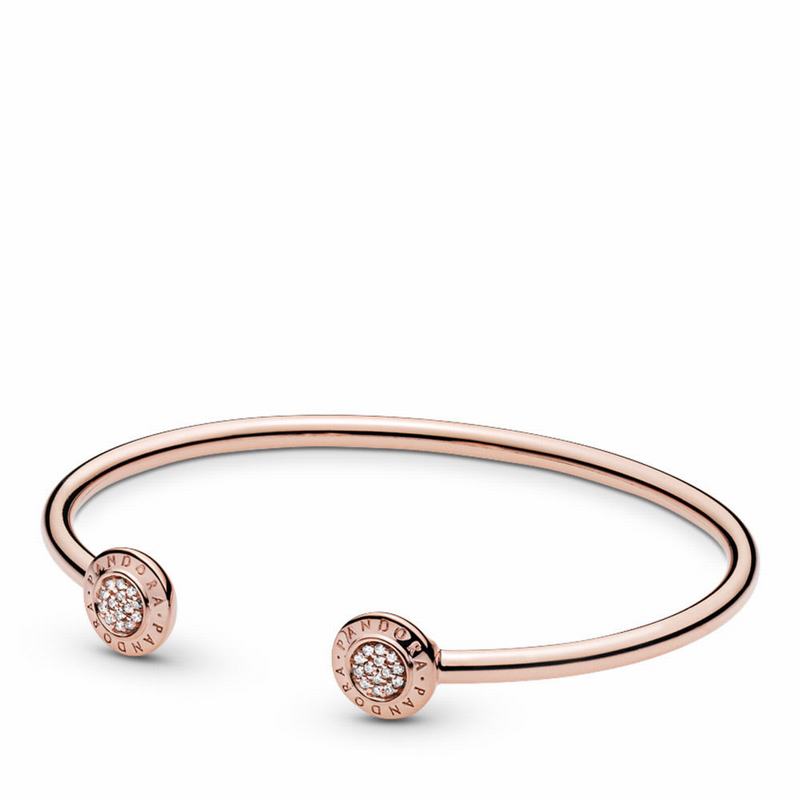 Pandora Rose™ Signature Open Bangle Bracelet Ireland - Pandora Rose/Cubic Zirconia - 508937AMH